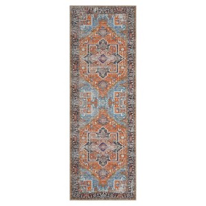 Vintage Distressed Floral Print Area Rug for Bedroom Living Room, Chenille Low Pile Retro Carpet for Kitchen Dining Room - 1 of 4