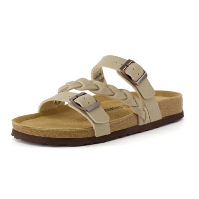 CUSHIONAIRE Women's Lizzy Cork Footbed Sandal - Comfortable, Adjustable Straps, Arch Support, Wide Widths Available, Boho Chic Summer Slides