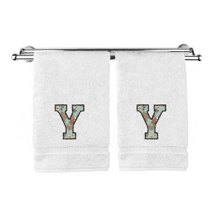 BC BARE COTTON Monogrammed Hand Towels, Personalized Gift, Set of 2 - Embroidered Writing with Greenish Cyan - 1 of 4