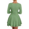 Long Sleeve Corset Mini Dress with Square Neck & Ruffle Hem, Ruched Waist Party Dress for Night Out, Cocktail, Dinner Date Pea Green - 2 of 4