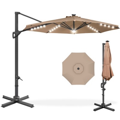 Best Choice Products 10ft 360-Degree Solar LED Lit Cantilever Patio Umbrella, Outdoor Hanging Shade