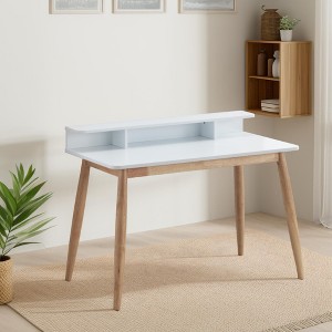 Rubber Wood Writing Desk with Hutch, Open Shelves, Rounded Angled Legs and Easy Assembly - 1 of 4