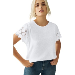 ellos Plus Size Eyelet Cap Sleeve Tee - 1 of 4