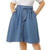 Agnes Orinda Women's Plus Size Denim Tie Waist Button Front A-Line Midi Skirts - image 2 of 4