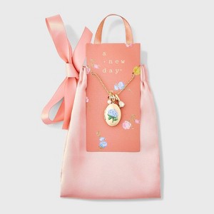 Floral Motif Locket with Charms - A New Day™ - 1 of 4