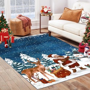Christmas Area Rug Machine Washable Xmas Santa Claus Rug for Living Room Non Slip Soft Faux Wool - 1 of 4