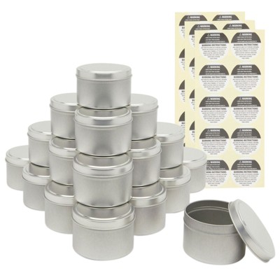 Bright Creations 24 Pack Silver Tin Jars for Candle Making, 8 oz Containers with Lids, Labels