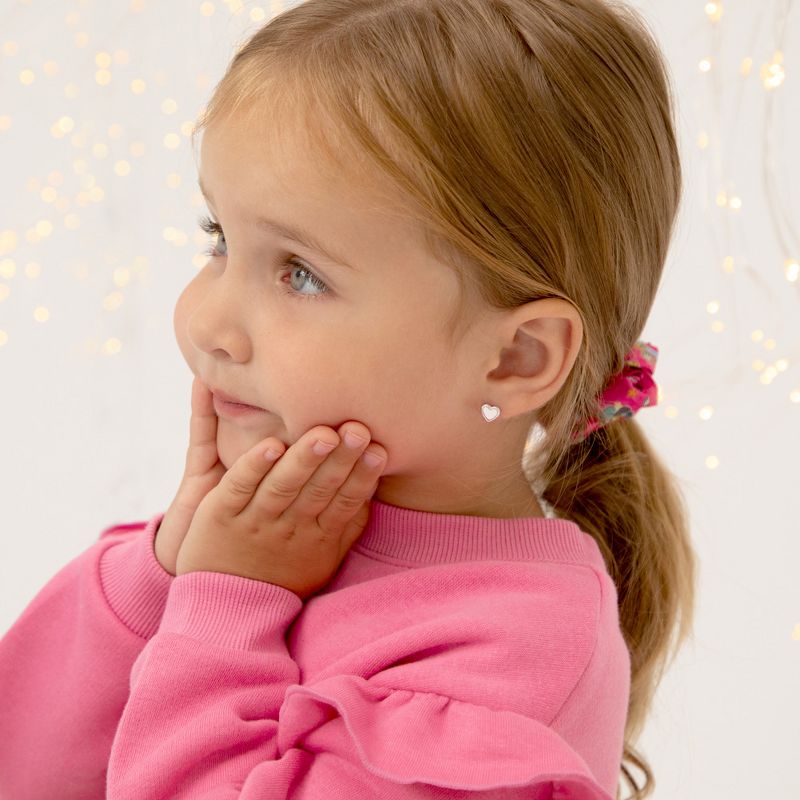 Girls' Detailed Polish Heart Screw Back Sterling Silver Earrings - In Season Jewelry, 3 of 8