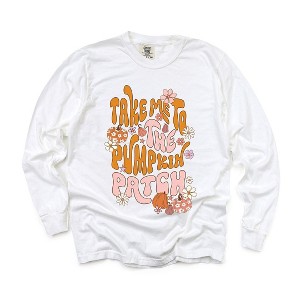 Simply Sage Market Women's Take Me To The Pumpkin Patch Flowers Long Sleeve Garment Dyed Tee - 1 of 4