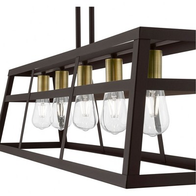 Bronze and Antique Brass 5-Light Linear Chandelier