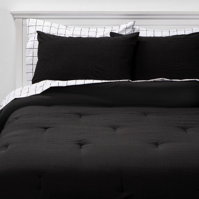 Black with Windowpane Sheets Solid Microfiber K 7 Piece Bed Set with Sheets - Room Essentials™