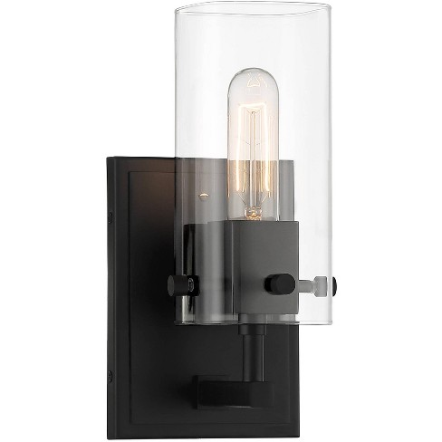 Possini Euro Design Modern Wall Sconce Lighting Black Metal Hardwired 5" Fixture Clear Glass Shade for Bedroom House Reading Home - image 1 of 4