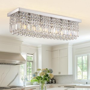 Siljoy Modern Crystal Chandelier, Rectangle Chandelier Rectangular Flush Mount Pendant Ceiling Light Fixture for Indoor - 1 of 4