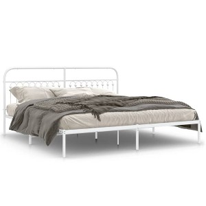vidaXL Metal Bed Frame with Headboard - White, King Size (76"x79.9") - Durable Steel Slats, Extra Storage Space - 1 of 4