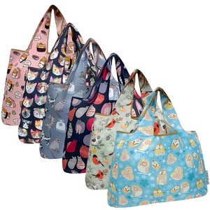 Wrapables Large Foldable Tote Nylon Reusable Grocery Bags, 6 Pack - 1 of 4