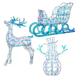 National Tree Company 105 LED Lights Iridescent Santa's Sleigh Festive Holiday Decoration with Snowman and Reindeer for Indoor or Outdoor Use