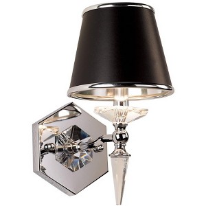 Vienna Full Spectrum Manhattan Modern Wall Lamp Chrome Crystal Hardwire 6" Fixture Black Paper Shade for Bedroom Reading Living Room House Hallway - 1 of 4