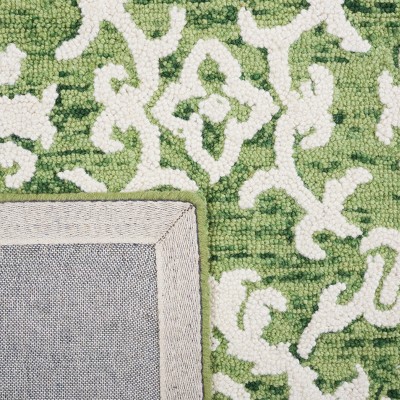 Handmade Green and Ivory Floral Wool Runner Rug, 2'3" x 8'