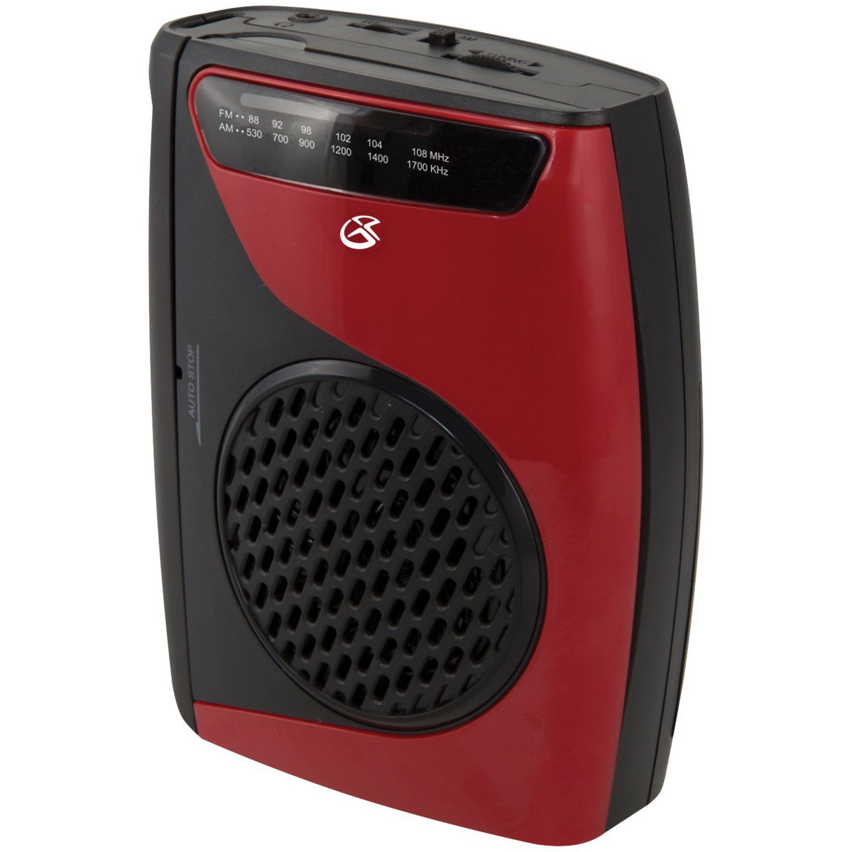 GPX® Portable Cassette Player with AM/FM Radio, Red and Black, CA337B
