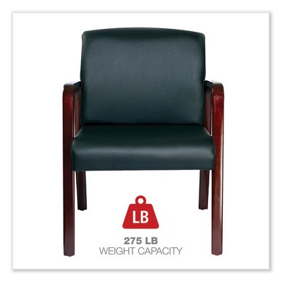 Elegant Mahogany Wood Guest Chair with Fixed Black Leather Arms