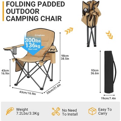 Khaki Padded Folding Camping Chair with Cupholder and Cooler