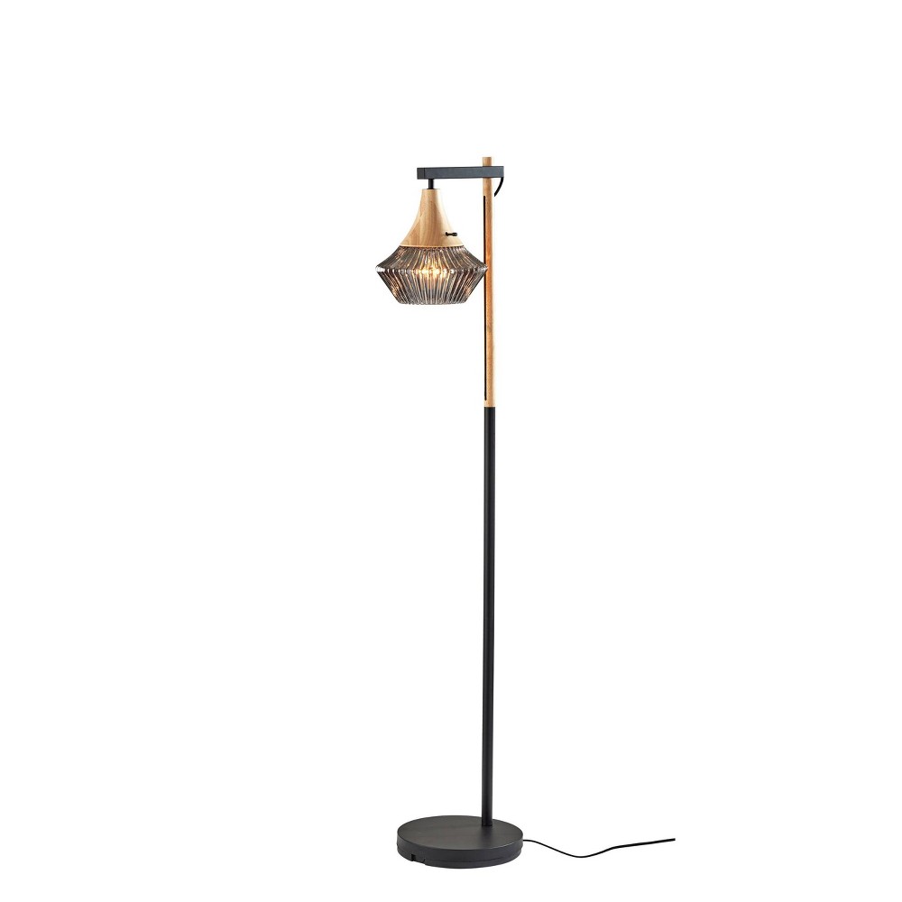 Photos - Floodlight / Street Light Adesso Elsie Natural Wood Floor Lamp Black  