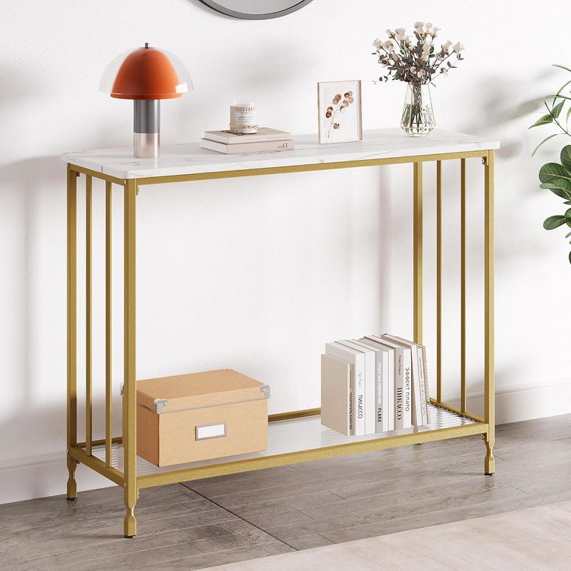 Whizmax Console Table, Sofa Tables Narrow Entryway Table with Shelves and Metal Frame for Living Room, Foyer, Bedroom, Gold, 3 of 7