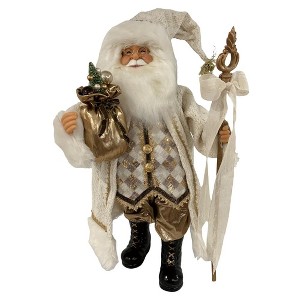 Season's Designs 24" Cream and Gold Standing Santa Figurine with Scepter and Gift Bag Christmas Decor for Indoor Use, Perfect for Mantel and Tabletop - 1 of 1
