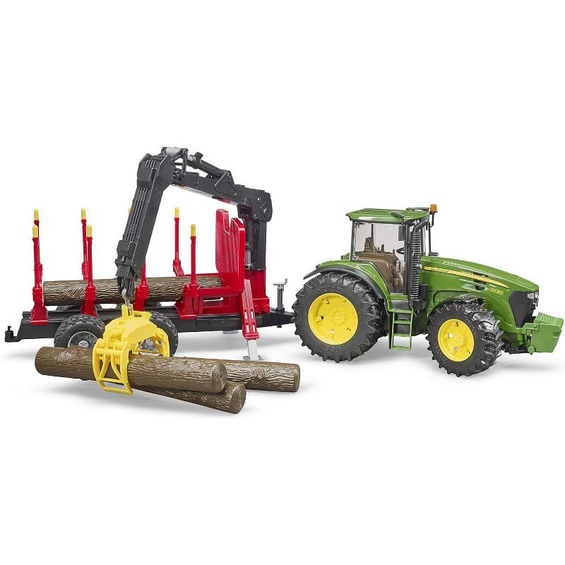 Bruder John Deere 7930 Forestry and Farm Tractor with Logging Trailer, Articulated Crane Arm and 4 Tree Trunks, 1 of 5