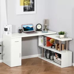 HOMCOM L-Shaped Rotating Computer Desk Home Office Study Workstation with Storage Shelves Cabinet and Drawer for Home & Office White