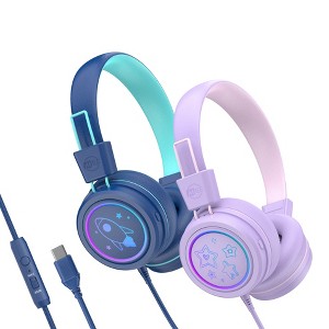 MEE audio KidJamz KJ55U (2 Pack) Safe Listening USB-C Headphones for Kids with LED Lights - 1 of 4