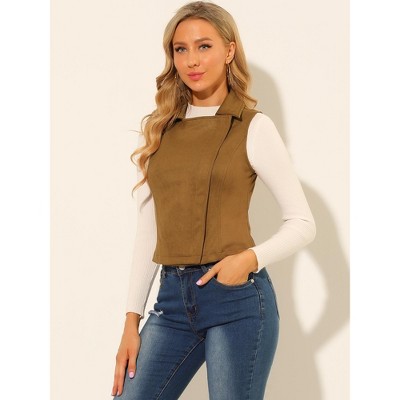INSPIRE CHIC Women's Faux Suede Casual Sleeveless Biker Vest Jacket Camel X-Small — фото 2