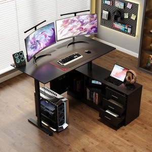 Famapy Gaming Height-Adjustable Desk with Storage & Electric Lift Top,Reversible Left-Right Study/Computer Desk,Sit-Stand Gaming Workstation - 1 of 4