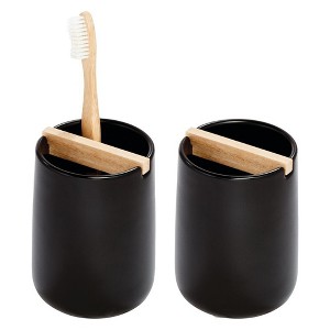 iDesign Toothbrush Holder with Wood Divider - Set of 2 - Matte Black - 1 of 4
