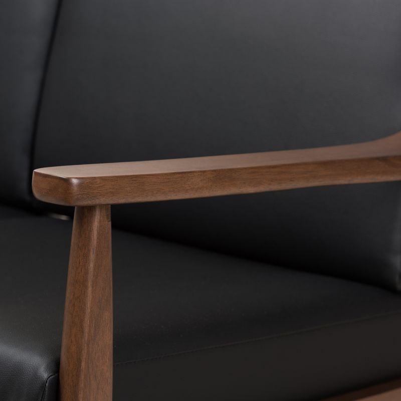 Venza Mid-Modern Walnut Wood Faux Leather 2 Seater Loveseat Black - Baxton Studio, 6 of 11