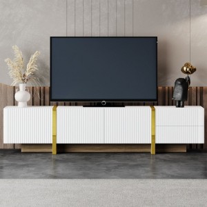 80'' Fluted TV Stand, Modern Entertainment Center with Cabinets & Drawers, Golden Wood Grain Leg Console for Living Room - 1 of 3