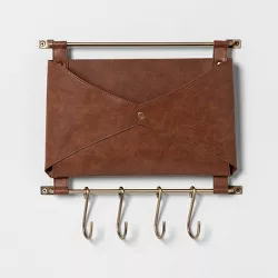 Entryway Metal Hook Rail with Faux Leather Folio Brown - Threshold™