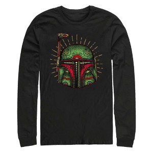 Men's Star Wars: The Empire Strikes Back Sugar Skull Boba Fett Glow Long Sleeve Shirt - 1 of 4