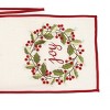 C&F Home 14" x 72" Embordered "Joy" Sentiment with Holly Berry Wreath on Off White Background with Red Trim Cotton Table Runner - 3 of 4