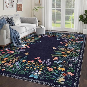 Botanical Area Rug, Washable Non-Slip Large Floral Carpet in Beige for Living Room, Bedroom & Dining Room - 1 of 4