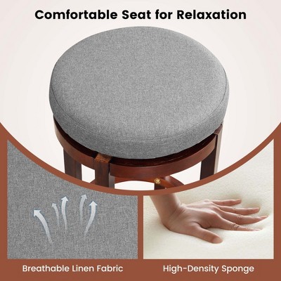 Gray Upholstered Swivel Backless Wooden Bar Stools, Set of 2