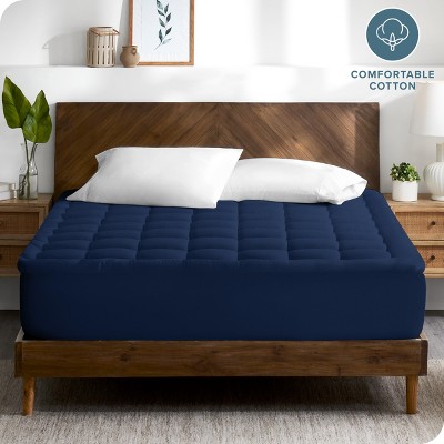 Full Dark Blue Cotton Top Mattress Pad with Down Alternative Fill