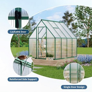 Coucheta 6x7ft Greenhouse Collection - Aluminum-Framed Polycarbonate with Roof Vent & Lockable Door, Heavy Duty for Backyard, Green & Silver - 1 of 4