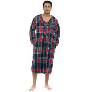 Men's Soft Plush Fleece Sleep Shirt, Warm Long Henley Night Shirt Pajamas