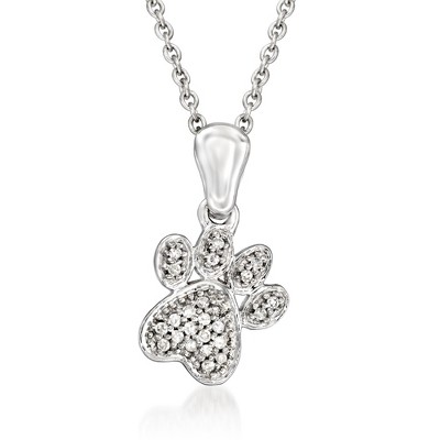 Ross-Simons Diamond Paw Print Pendant Necklace in Sterling Silver Size 18