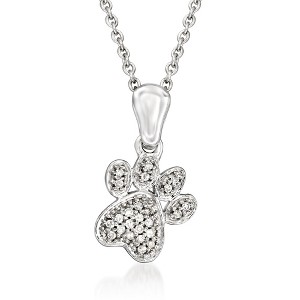 Ross-Simons Diamond Paw Print Pendant Necklace in Sterling Silver Size 18 - 1 of 2