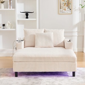 Kumasinova Corduroy Recliner Sofa,Couch with 3 Pillows,LED Light Strip,USB & Type-C Charging,Cup Holders,Modern Sofa Bed for Living Room,Bedroom - 1 of 4