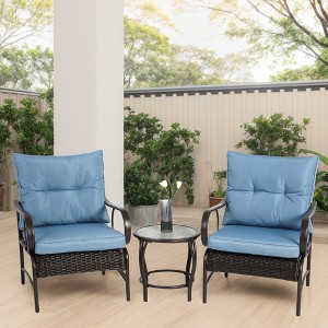 VASIP Patio Bistro Sets 3 Piece, Rattan Front Porch Chairs with Cushions & Coffee Table, Conversation Set for Garden, Balcony, Poolside - 1 of 4