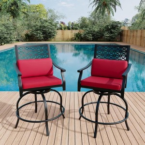 Acekool 2-Pack Outdoor Swivel Bar Stools with Cushions, 360° Rotating Counter Height Patio Chairs with Armrest & Backrest - 1 of 4