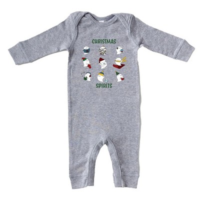 Image of The Juniper Shop Christmas Spirits Green Words Baby Romper - Newborn - Heather Grey